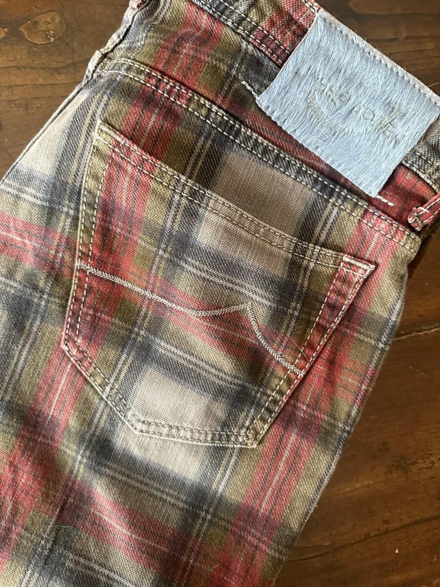 Jacob Cohen in denim di cotone+elastan Colore tartan a fondo rosso e beige Taglia W34