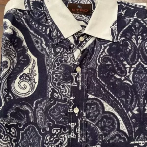 Etro, camicia in lino a maniche lunghe Colore blu con disegni paisley Taglia XL