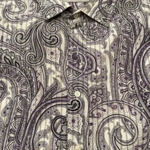 Etro Milano, camicia a maniche lunghe in cotone Pasley a fondo marrone Taglia 44