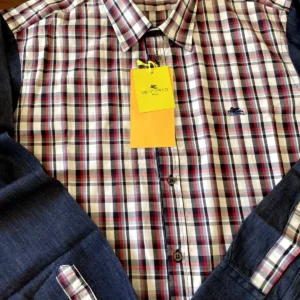Etro Milano, camicia a maniche lunghe in cotone Maniche jeans Taglia 45