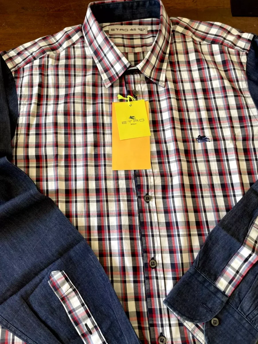 Etro Milano, camicia a maniche lunghe in cotone Maniche jeans Taglia 45