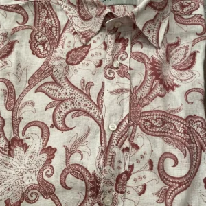 Etro Milano, camicia a maniche lunghe in lino Motivo pasley grafica bordeaux  Taglia XL