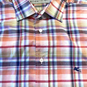 Etro Milano, camicia in cotone a maniche lunghe, scozzese multi-colore Taglia 43 IT