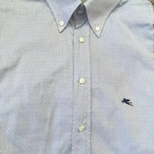 Etro Milano, camicia a maniche lunghe in cotone Fantasia su fondo azzurro Taglia 45