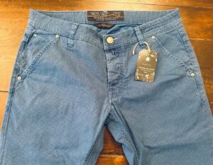 Jacob Cohen Academy pantaloni in cotone + elastan Fantasia su fondo azzurro Taglia W34 - immagine 2