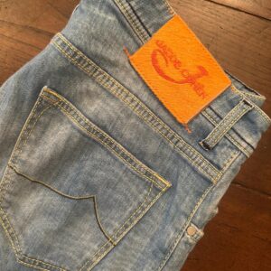 Jacob Cohen, blue jeans in denim di cotone + elastan Colore blu délavé Taglia W33