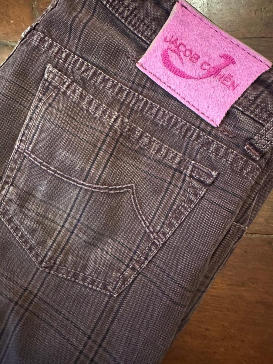 Jacob Cohen jeans in denim di cotone Tartan a fondo viola Taglia W35