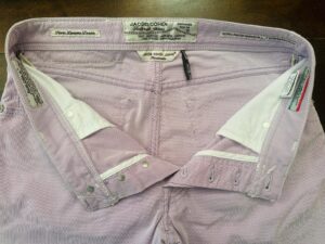 Jacob Cohen pantaloni in cotone + elastan A righe bianche e malva Taglia W33 - immagine 4
