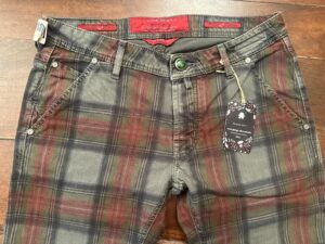 Jacob Cohen Academy pantaloni in cotone+elastan Tartan a fondo verde/bordeaux Taglia W33 - immagine 3