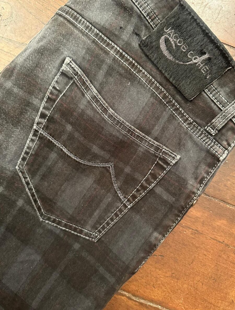 Jacob Cohen pantaloni in caldo cotone+elastan Tartan a fondo grigio Taglia W36