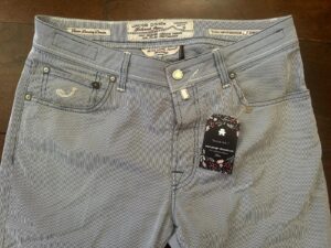Jacob Cohen, pantaloni in cotone+elastan A righe azzurre e bianche Taglia W34 - immagine 5
