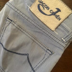Jacob Cohen, pantaloni in cotone+elastan A righe azzurre e bianche Taglia W34