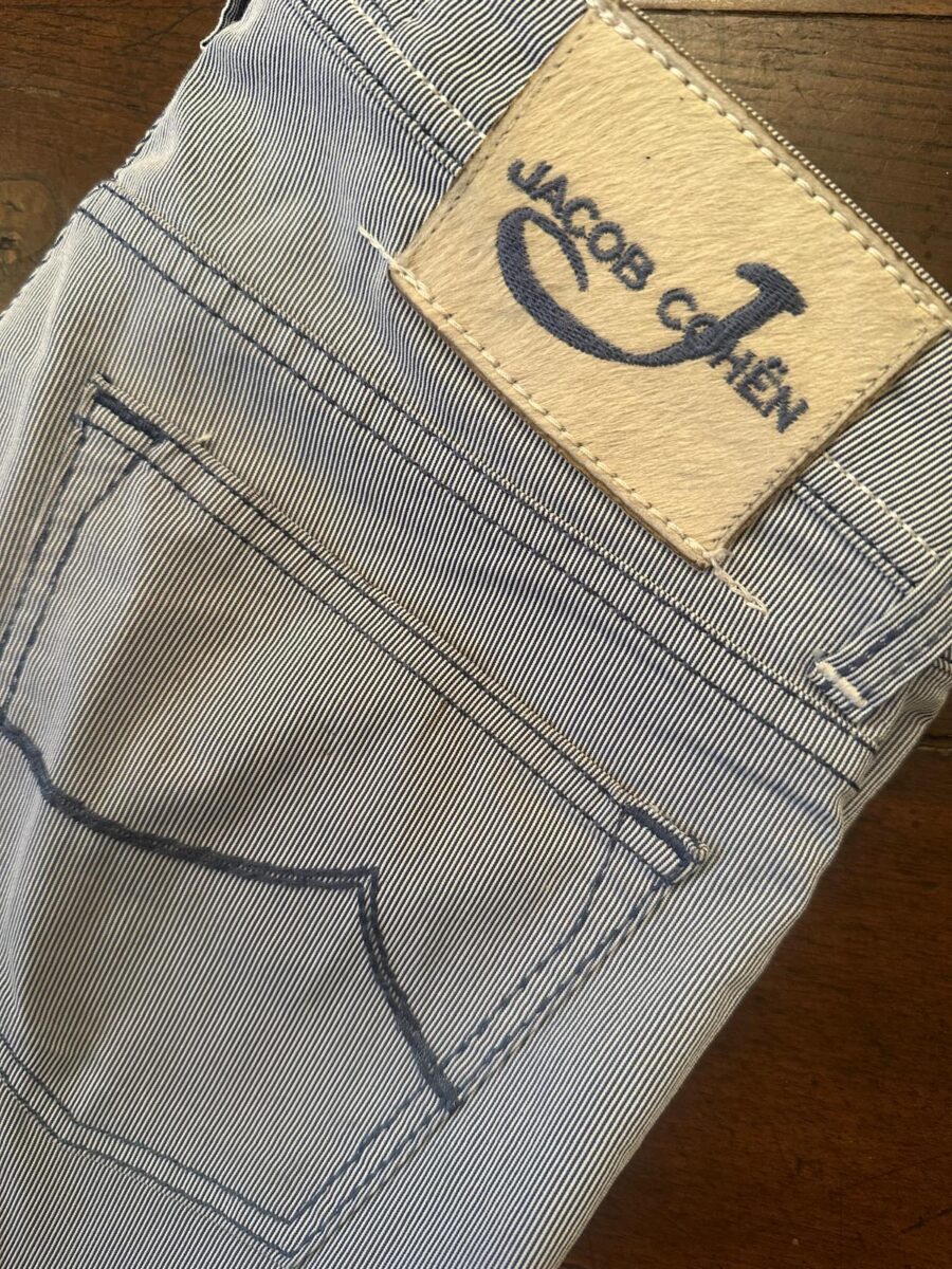 Jacob Cohen, pantaloni in cotone+elastan A righe azzurre e bianche Taglia W34