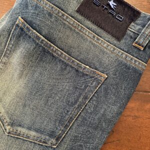 ETRO Milano, blue jens in denim di cotone Colore blu con stampa paisley Taglia W38