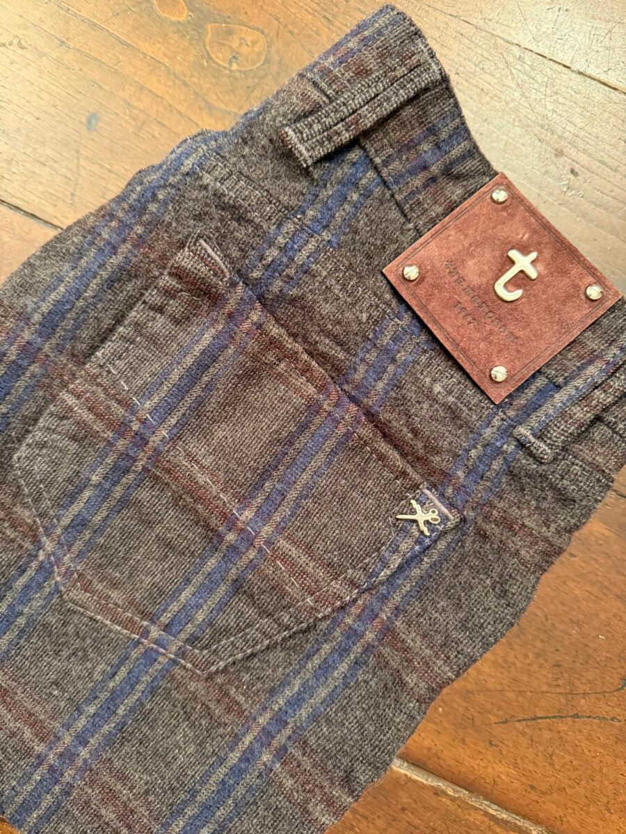 Tramarossa pantalone in lana+elastan A quadri su fondo marrone Taglia W33