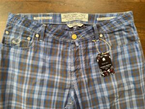 Jacob Cohen pantaloni in puro cotone Tartan a fondo azzurro Taglia W37 - Nuovi ! - immagine 2
